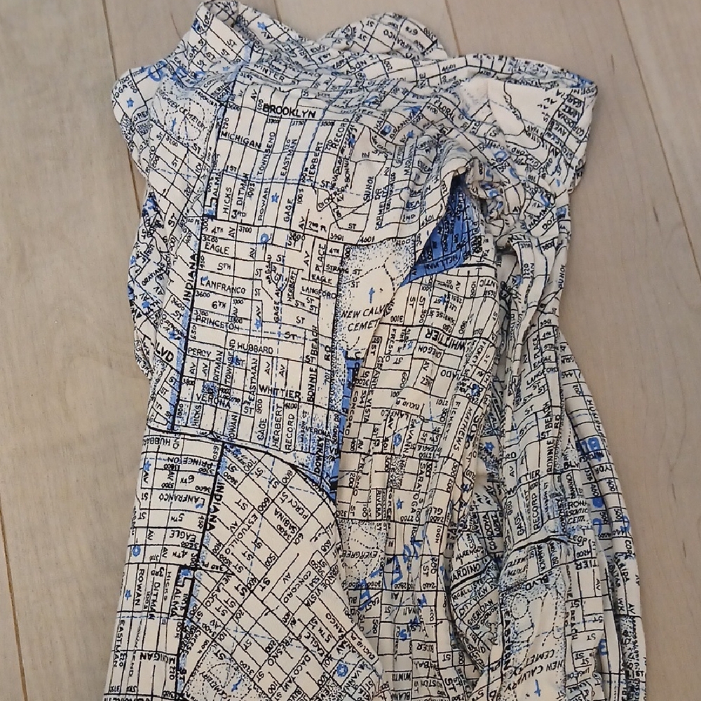 Map Print Mini Dress In Blue and White